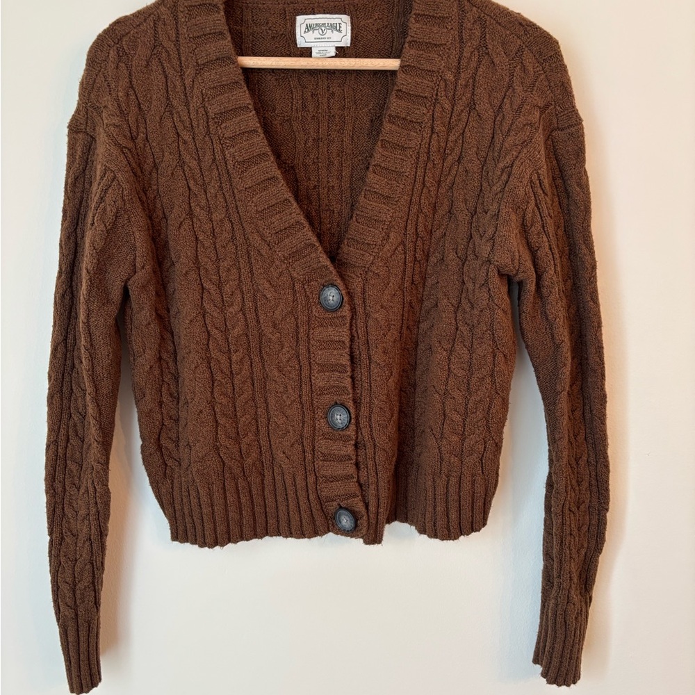 American Eagle Outfitters Brown Cable Knit Cardigan